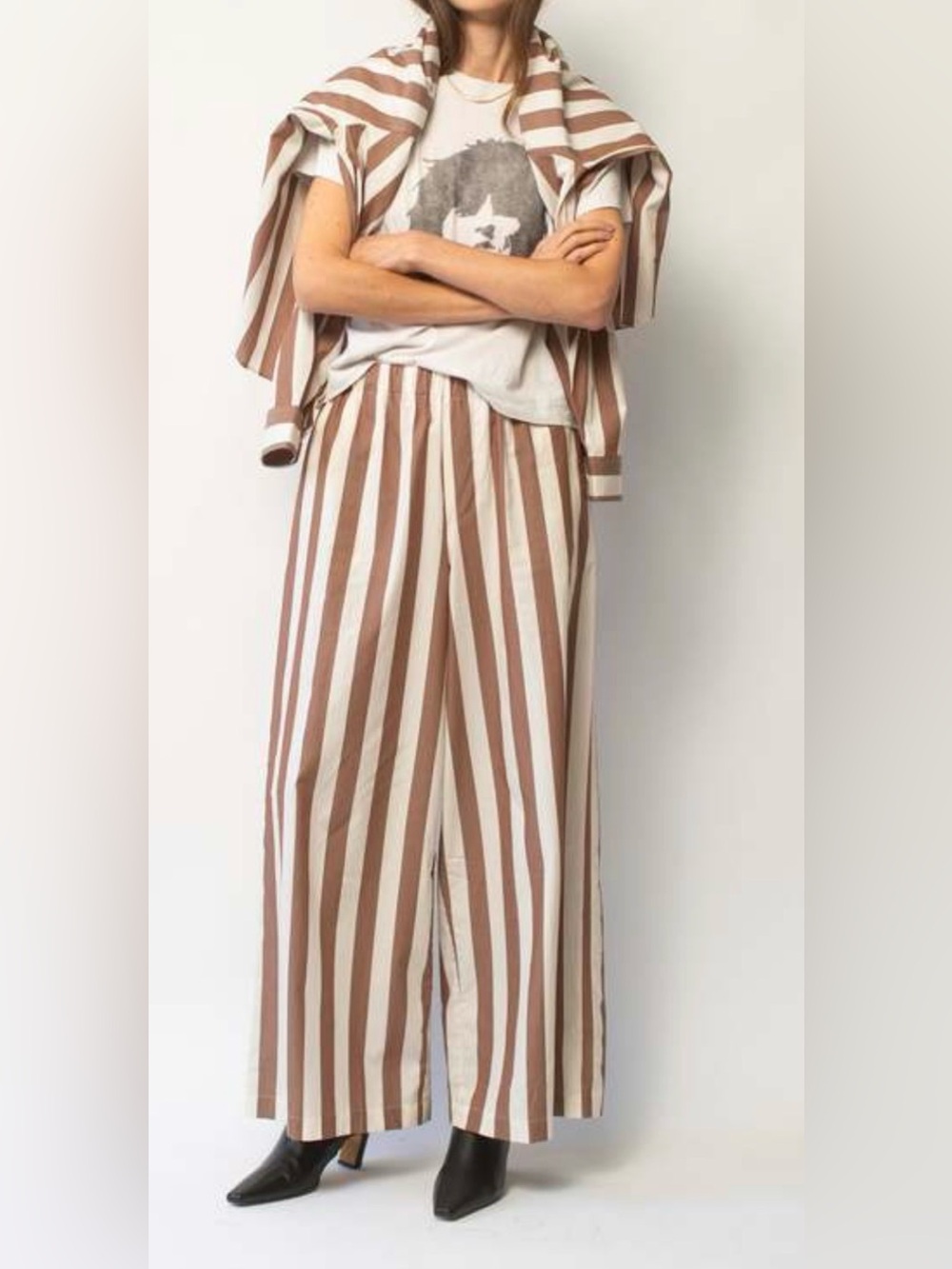 EUC Baserange Stave Pants in Brown White Stripe size M